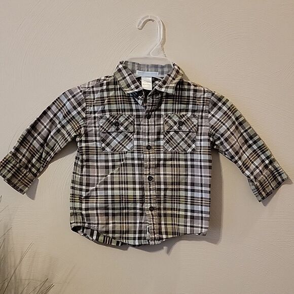 JANIE AND JACK BROWN PLAID DRESS SHIRT, SIZE 12-18 MONTHS - Picture 1 of 5